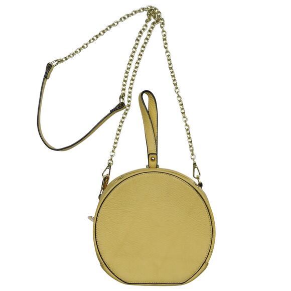 AmeriLeather The Marcie Round Circle Tan Leather Crossbody Bag Gold Chain Strap - Picture 1 of 9